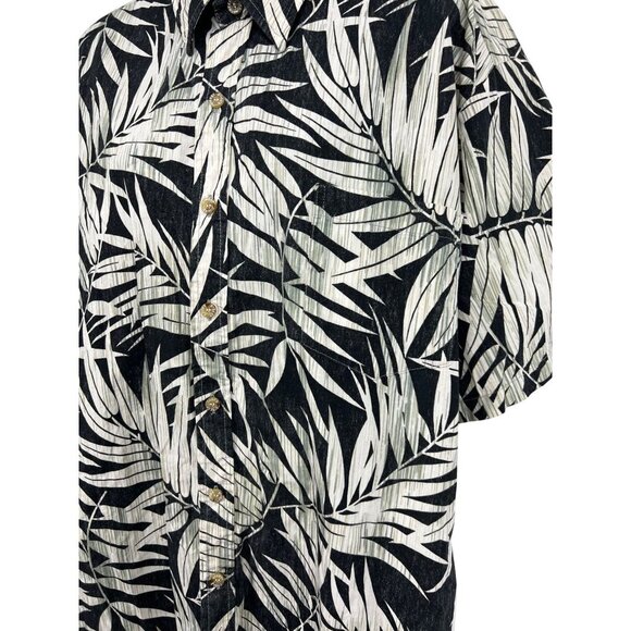 Cooke Street Honolulu XL Extra Large Black Palm Leaf Aloha Hawaiian Casual EUC - Picture 2 of 6